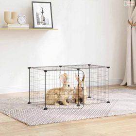 8 paneles fekete acél kisállatketrec ajtóval 35 x 35 cm