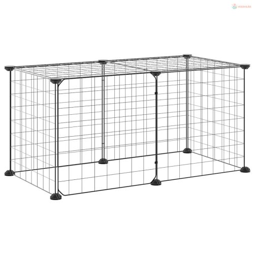 8 paneles fekete acél kisállatketrec ajtóval 35 x 35 cm