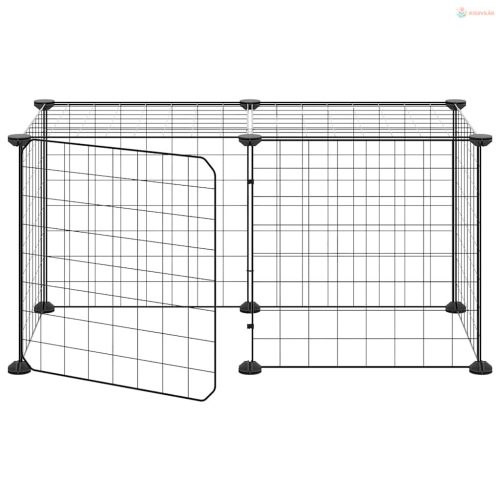 8 paneles fekete acél kisállatketrec ajtóval 35 x 35 cm