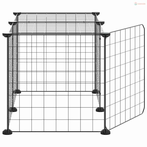 8 paneles fekete acél kisállatketrec ajtóval 35 x 35 cm