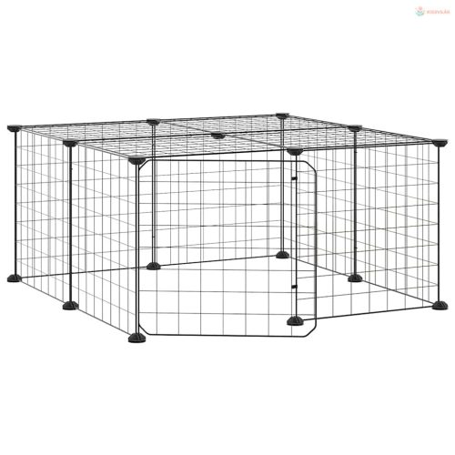12 paneles fekete acél kisállatketrec ajtóval 35 x 35 cm