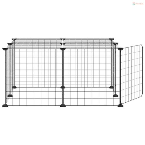 12 paneles fekete acél kisállatketrec ajtóval 35 x 35 cm