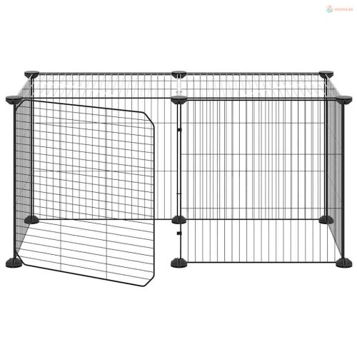 8 paneles fekete acél kisállatketrec ajtóval 35 x 35 cm