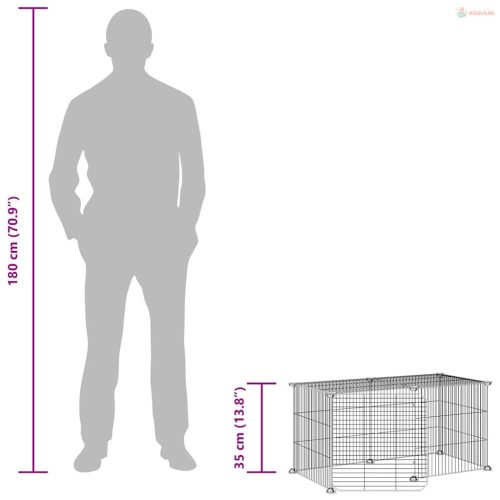 8 paneles fekete acél kisállatketrec ajtóval 35 x 35 cm