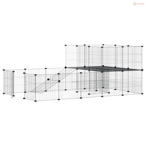 36 paneles fekete acél kisállatketrec ajtóval 35 x 35 cm