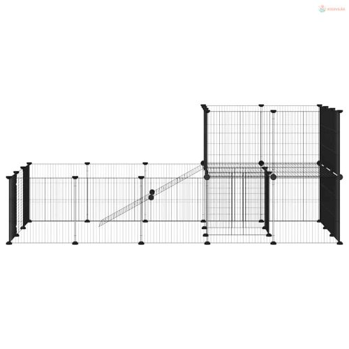 36 paneles fekete acél kisállatketrec ajtóval 35 x 35 cm
