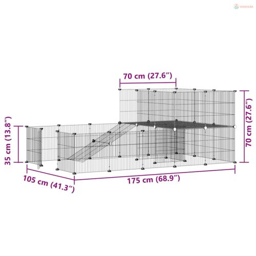 36 paneles fekete acél kisállatketrec ajtóval 35 x 35 cm