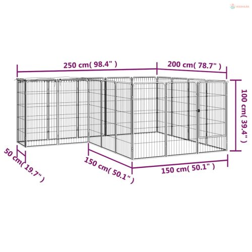 18-paneles fekete porszórt acél kutyakennel 50 x 100 cm