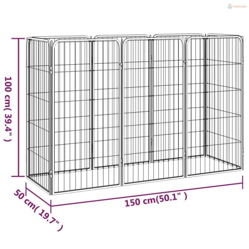 8-paneles fekete porszórt acél kutyakennel 50 x 100 cm