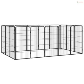 16-paneles fekete porszórt acél kutyakennel 50 x 100 cm