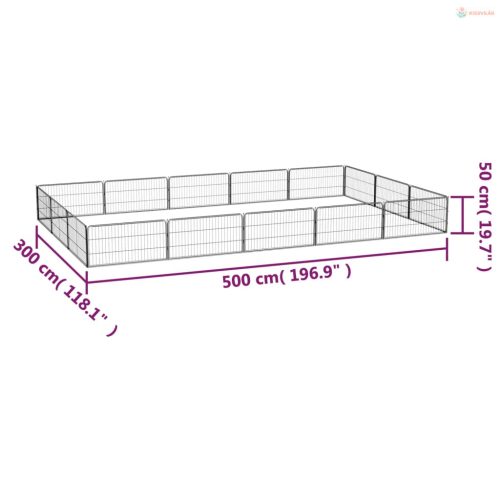 16-paneles fekete porszórt acél kutyakennel 100 x 50 cm