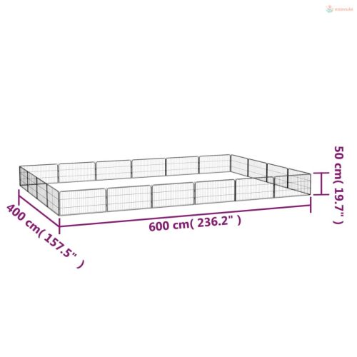 20-paneles fekete porszórt acél kutyakennel 100 x 50 cm