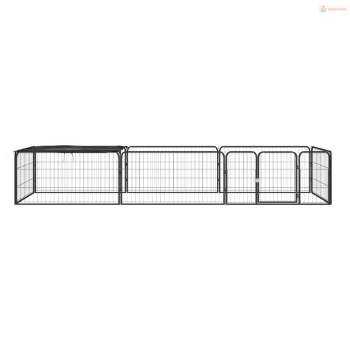 8-paneles fekete porszórt acél kutyakennel 100 x 50 cm