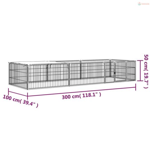 8-paneles fekete porszórt acél kutyakennel 100 x 50 cm