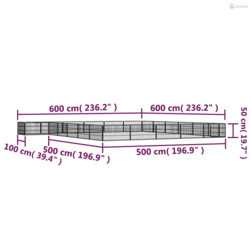 24 paneles fekete porszórt acél kutyakennel 100 x 50 cm