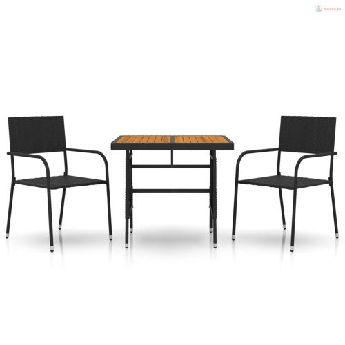 3 részes fekete polirattan kültéri étkezőgarnitúra