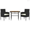 3 részes fekete polirattan kültéri étkezőgarnitúra