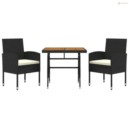 3 részes fekete polirattan kültéri étkezőgarnitúra