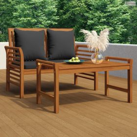   2 részes tömör fa kerti ülőgarnitúra sötétszürke párnákkal