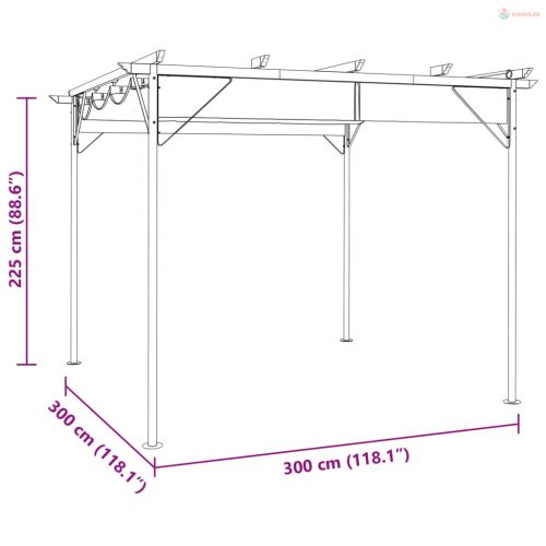 Tópszínű acél pavilon behúzható tetővel 3 x 3 m 180 g/m²