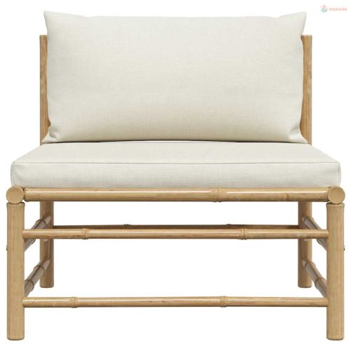 Bambusz kerti középső kanapé krémfehér párnákkal