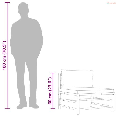 Bambusz kerti középső kanapé krémfehér párnákkal