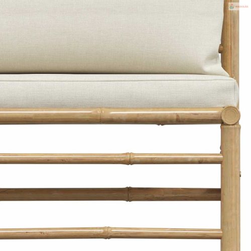 Bambusz kerti középső kanapé krémfehér párnákkal