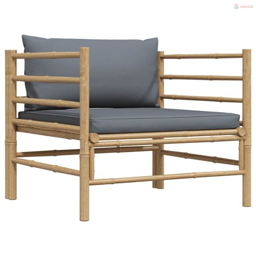 Bambusz kerti kanapé sötétszürke párnákkal