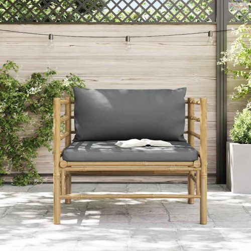 Bambusz kerti kanapé sötétszürke párnákkal