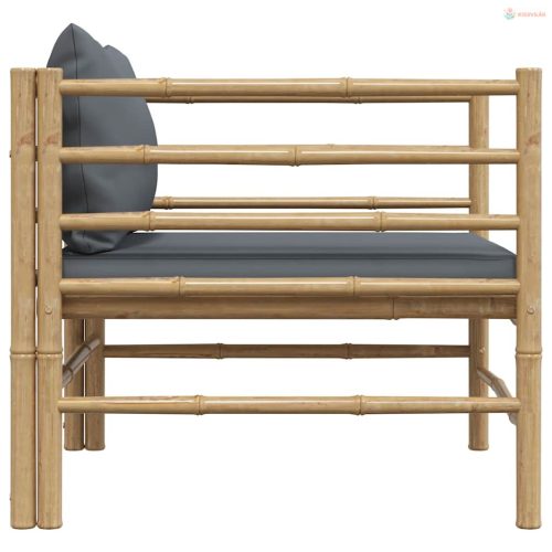 Bambusz kerti kanapé sötétszürke párnákkal