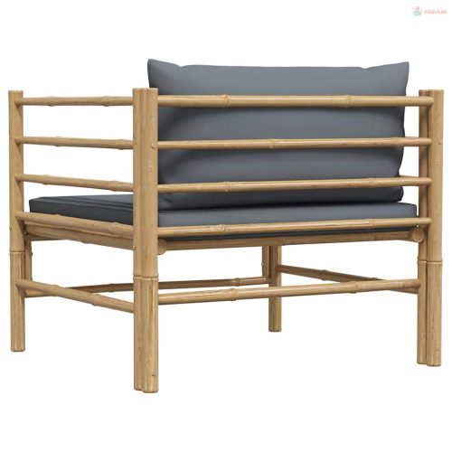 Bambusz kerti kanapé sötétszürke párnákkal