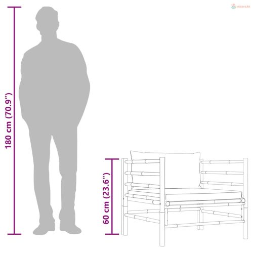 Bambusz kerti kanapé sötétszürke párnákkal