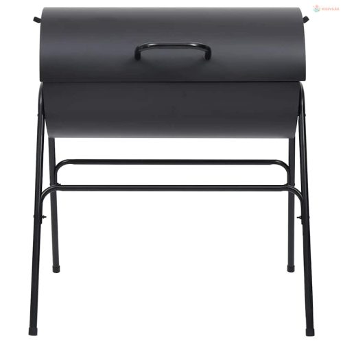 Fekete acél henger alakú grillsütő 2 sütőráccsal 80x95x90 cm