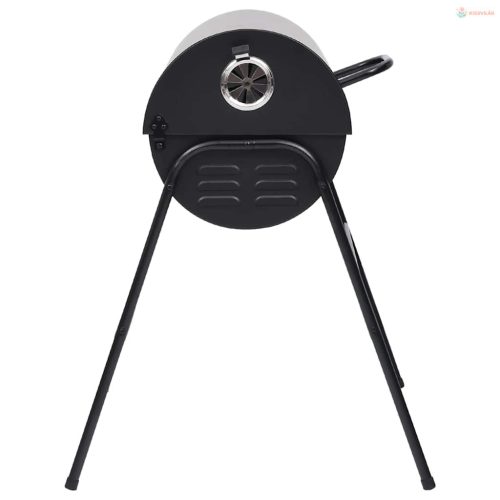 Fekete acél henger alakú grillsütő 2 sütőráccsal 80x95x90 cm
