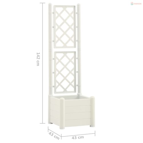 Fehér polipropilén rácsos kerti ültető 43 x 43 x 142 cm