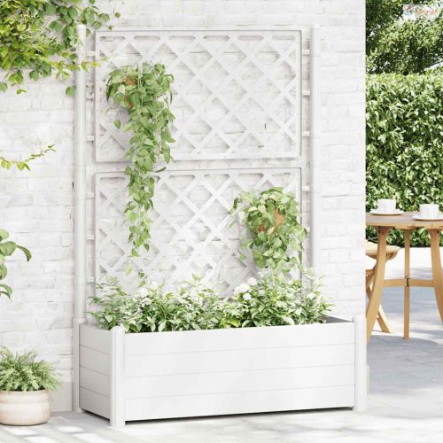 Fehér polipropilén rácsos kerti ültető 100 x 43 x 142 cm