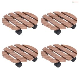 4 db barna kerekes növénytartó WPC Ø30 x 7,5 cm