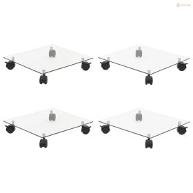   4 db négyzet alakú edzett üveg görgős növénytartó 35 x 35 cm