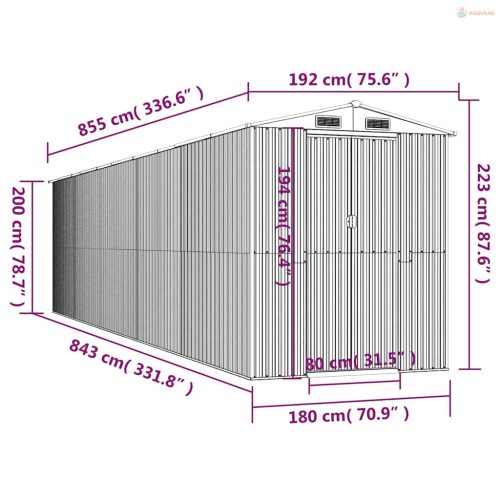 Zöld horganyzott acél kerti fészer 192x855x223 cm
