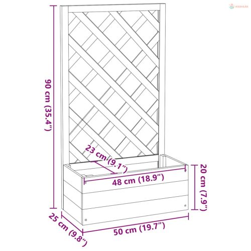Szürke tömör fenyőfa rácsos kerti ültetőláda 50x25x90 cm