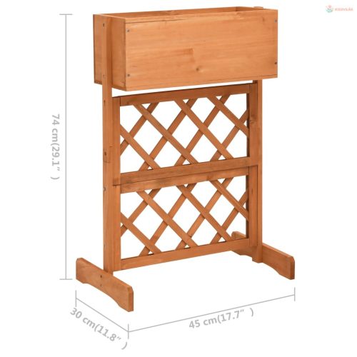 Narancssárga tömör fenyőfa rácsos kerti ültetőláda 45x30x74 cm