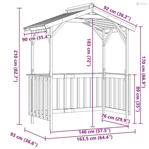 Impregnált fenyőfa grillezőfészer 163,5 x 93 x 210 cm