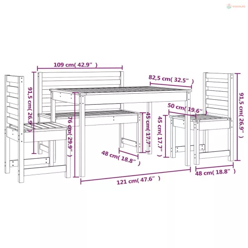 4 részes tömör fenyőfa kerti étkezőgarnitúra