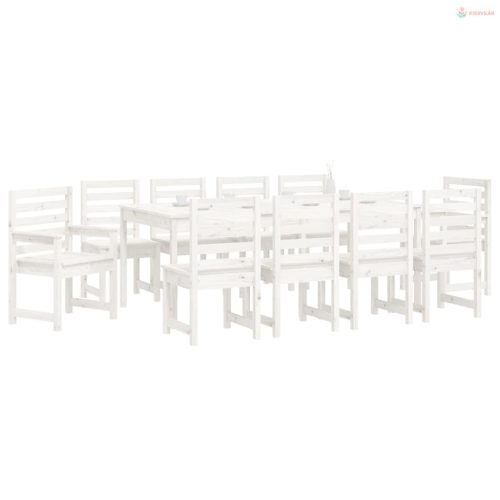 11 részes fehér tömör fenyőfa kerti étkezőgarnitúra