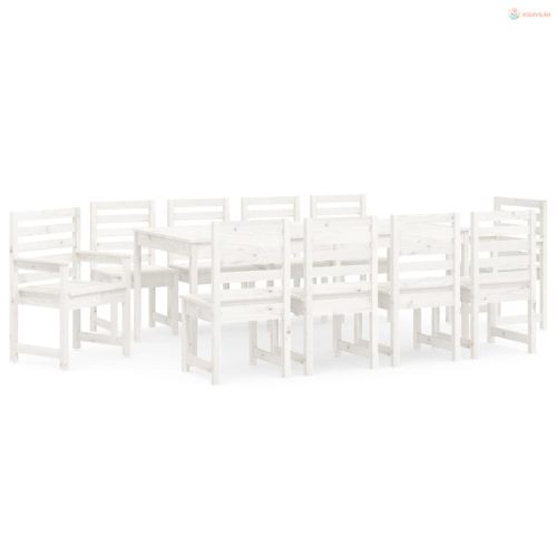 11 részes fehér tömör fenyőfa kerti étkezőgarnitúra