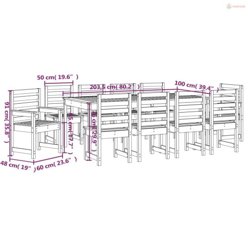 11 részes fehér tömör fenyőfa kerti étkezőgarnitúra