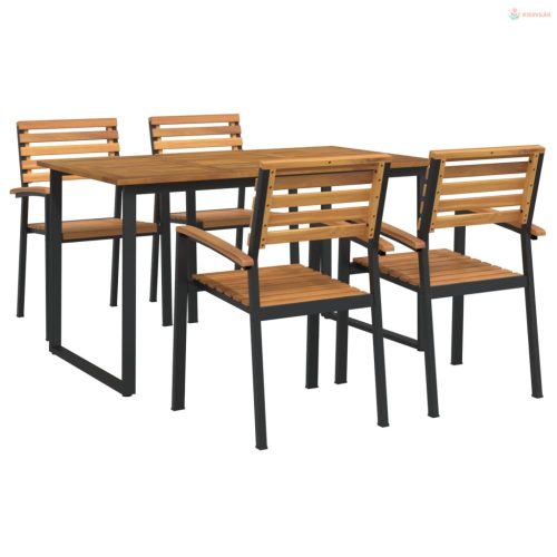 5 részes tömör akácfa és fém kerti étkezőgarnitúra