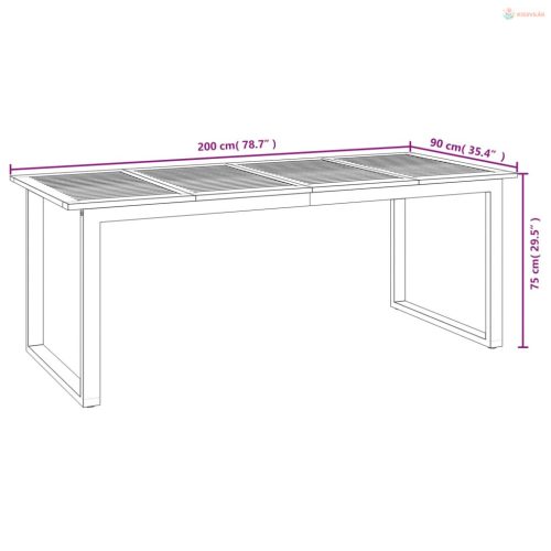 9 részes szürke tömör akácfa és fém kerti étkezőgarnitúra