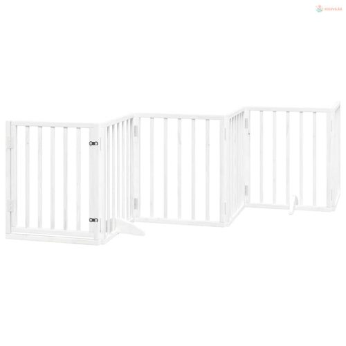 Fehér nyárfa 9 paneles összecsukható kutyakapu ajtóval 450 cm