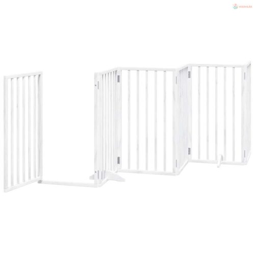 Fehér nyárfa 12 paneles összecsukható kutyakapu ajtóval 600 cm